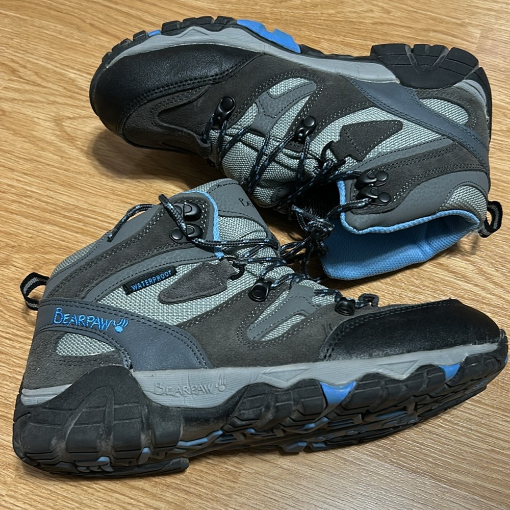 Gray and Blue Bear Paw Hiking Boots